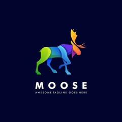 Vector Logo Illustration Moose Deer Walking Gradient Colorful