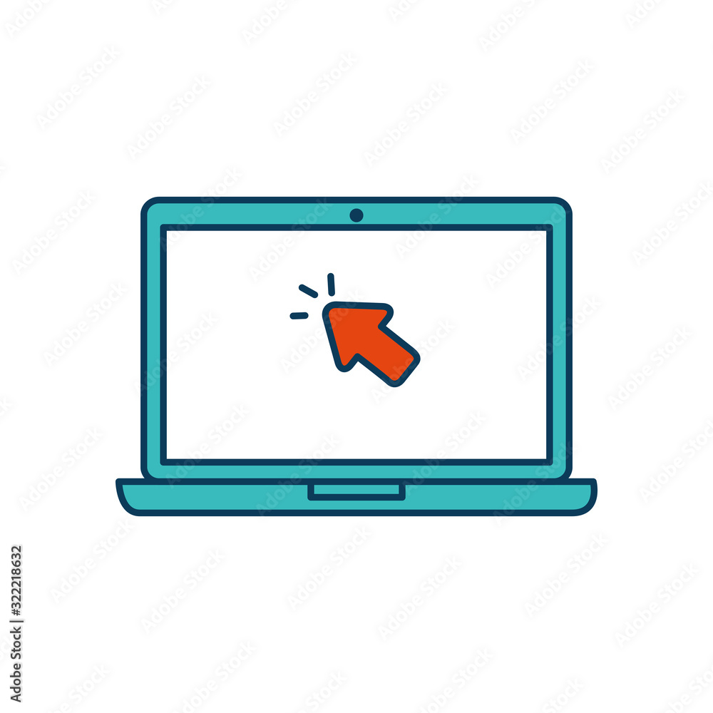 Poster laptop computer with arrow cursor isolated icon
