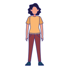 cartoon woman standing wearing casual clothes, colorful design