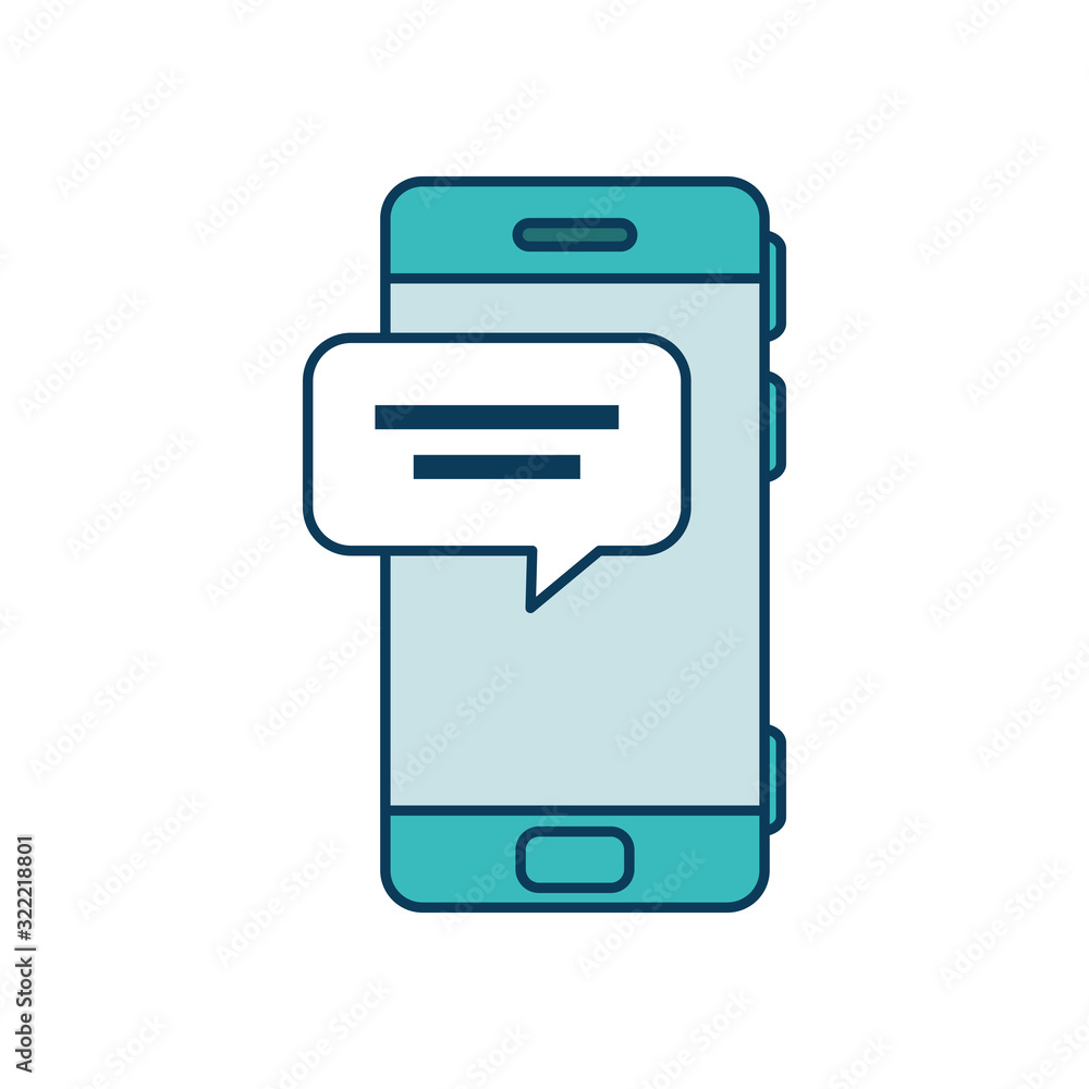 Poster smartphone device with speech bubble isolated icon