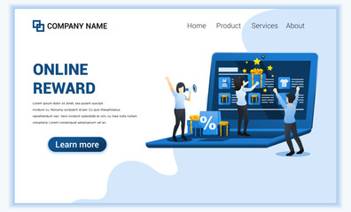 Online reward concept with a woman get a bonus gift. Customer loyalty program and bonus. Can use for landing page web banner, infographics, landing page, web template. Vector illustration