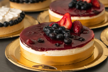 Fresh cheesecake with strawberry topping