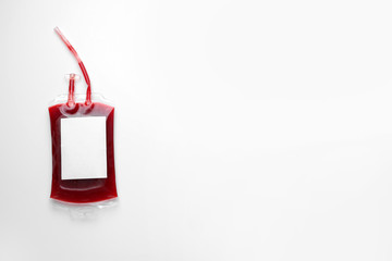 Blood pack for transfusion on white background