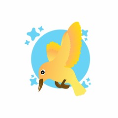 Illustration of Yellow Bird Cartoon, Cute Funny Character, Flat Design