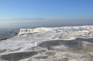 The empty and dried calcium travertines at Pamukkale, Turkey.