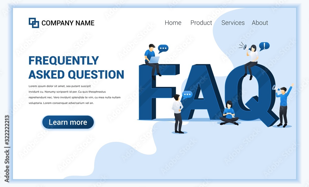 Poster frequently asked question concept with people work near big faq symbol. can use for web banner, land