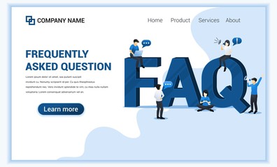 Frequently Asked Question concept with people work near big FAQ symbol. Can use for web banner, landing page. Modern flat vector illustration - obrazy, fototapety, plakaty