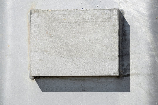 A blank metal sign with a rectangle box shape and a natural drop shadow for use as a template. Design element withspace for copy