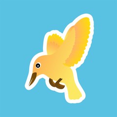 Sticker of Yellow Bird Cartoon, Cute Funny Character, Flat Design