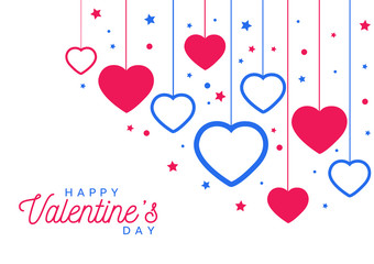 valentines day card with hearts pink and blue
