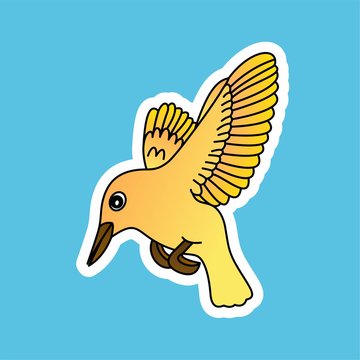 Sticker of Yellow Bird Cartoon, Cute Funny Character, Flat Design