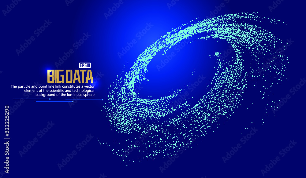 Poster cosmic vortex, particle building network technology big data background.