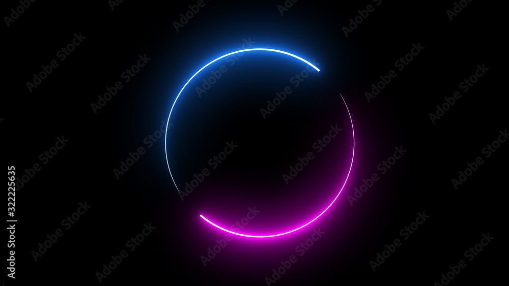 Poster round circle picture frame with two tone neon color shade motion graphic on isolated black backgroun