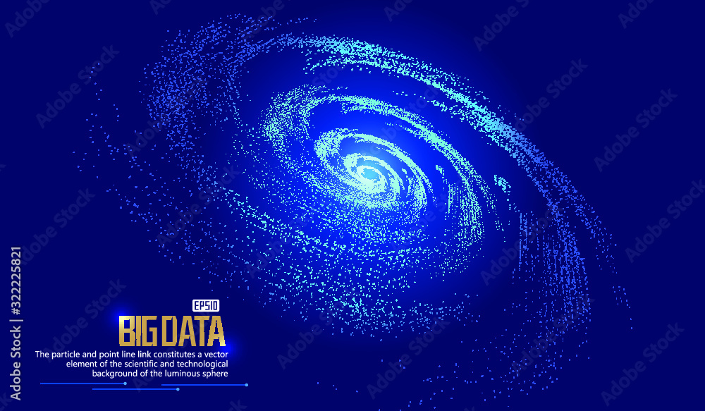 Poster cosmic vortex, particle building network technology big data background.