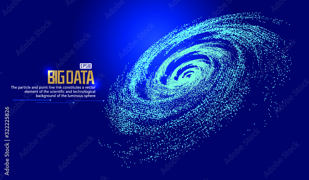 Poster cosmic vortex, particle building network technology big data background.