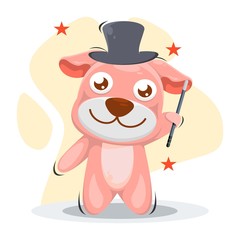 CUTE DOG WITH HAT MAGICIAN CARTOON VECTOR