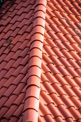 Orange clay tiles on top of a roof