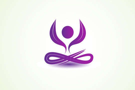 Yoga man lotus flower logo clip art vector image graphic design purple color identity id card business template