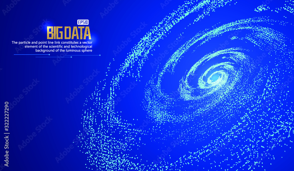 Poster cosmic vortex, particle building network technology big data background.