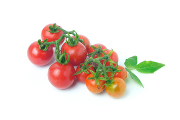 Bunch of cherry tomatoes and leaf tomatoes