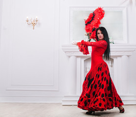 woman dancer in red dress performing Gypsy dance
