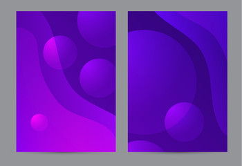 Purple fluid cover design. Brochure of liquid gradient shapes composition. Futuristic design posters. Fluid background design abstract bubble shapes for print or web on purple background.