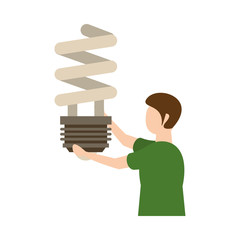 man lifting economy bulb light spiral