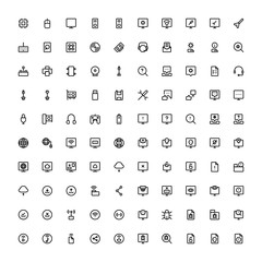 Set of computer, hardware outline style icon - vector