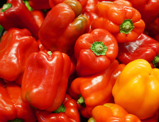 close up on fresh red pepper in pile
