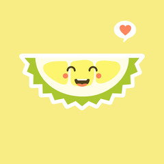 Funny and kawaii durian fruits. Cute Durian character with face expression and emoji . Vector illustration. Use for card, poster, banner, web design and print on t-shirt. Easy to edit.