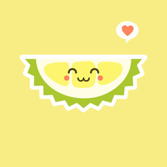 Funny and kawaii durian fruits. Cute Durian character with face expression and emoji . Vector illustration. Use for card, poster, banner, web design and print on t-shirt. Easy to edit.