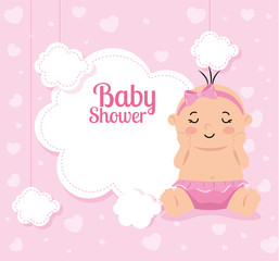 baby shower card with baby girl and decoration