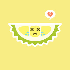 Funny and kawaii durian fruits. Cute Durian character with face expression and emoji . Vector illustration. Use for card, poster, banner, web design and print on t-shirt. Easy to edit.