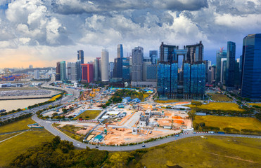 Naklejka na ściany i meble Singapore city skyline and traffic.