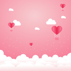 Fototapeta na wymiar Heart Balloons floating in the pink sky. Valentine Greeting Card.