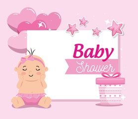 baby shower card with baby girl and decoration