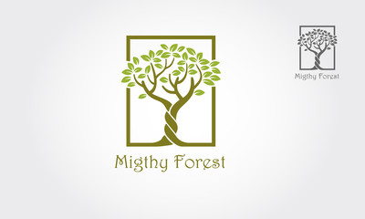 Migthy Forest Logo Template. An illustration of two trunk twisting each other in a helix. Vector illustration nature tree.  © LintangDesign