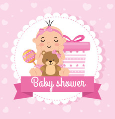 baby shower card with baby girl and decoration