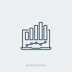 Vector outline icon of income statistics - chart on monitor