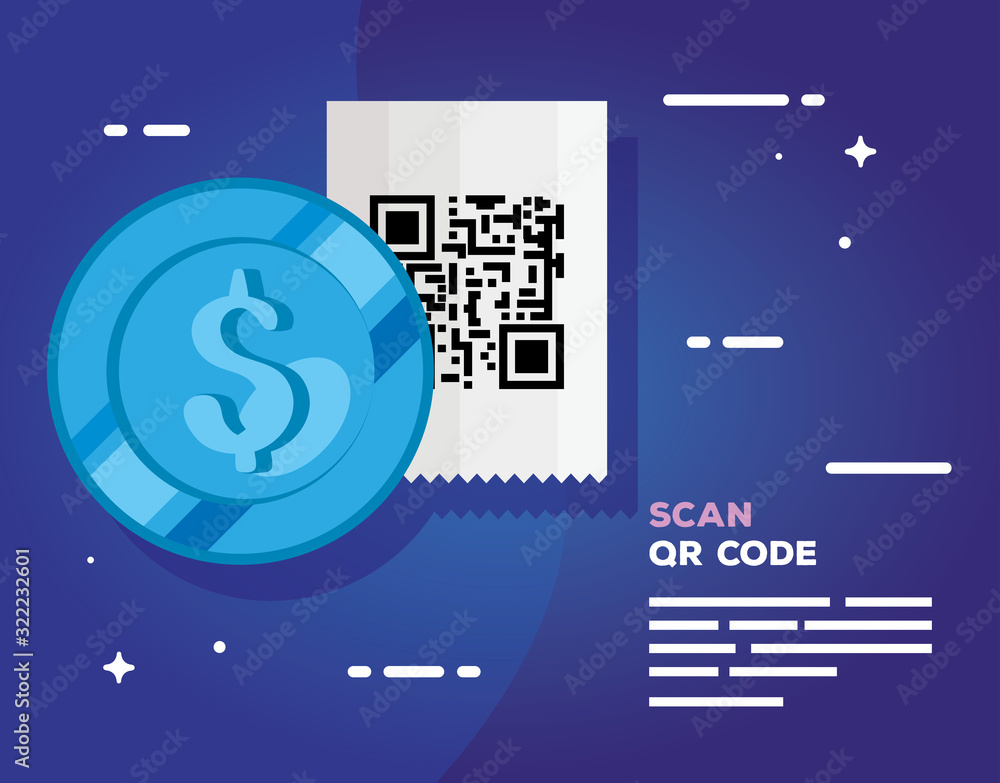 Poster scan qr code with money coin