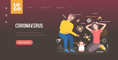 frustrated parents worried about little baby with coronavirus infection symptoms epidemic MERS-CoV virus wuhan 2019-nCoV pandemic health risk concept full length horizontal copy space vector