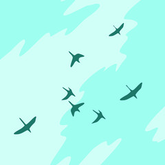 Sillhouette green swan flying above the river.Green swan logo.