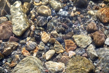 川底にある石と流れる水のテクスチャー