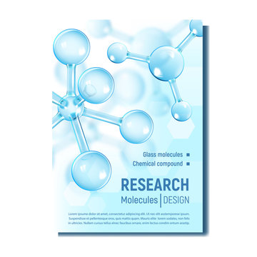 Chemical Research Report Document Cover Vector. Spherical Rod Molecule Scientific Model Research. Reflective And Refractive Molecular Physics Compound Template Realistic 3d Illustration