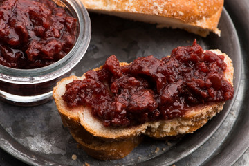Sweet bread (challah) with cherry jam