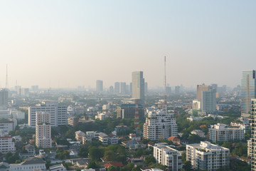 Bangkok, capital of Thailand with dust and smoke