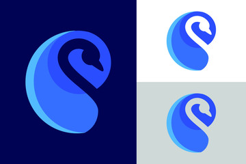 Swan head logo sign symbol in abstract circle, Bird logo design concept