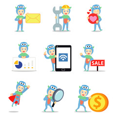 Set character of male as a mysterious blue monster.