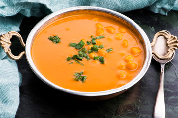 Vegetarian food is without meat: soup with chickpeas