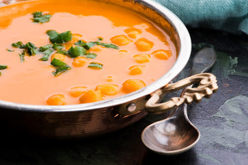 Vegetarian food is without meat: soup with chickpeas